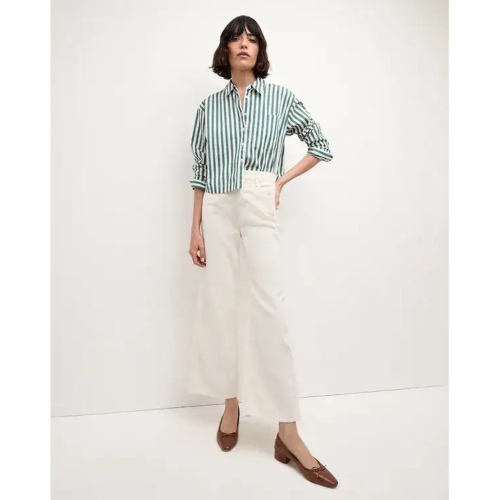 Veronica Beard Taylor Wide Leg Crop Pants Size 23 Ecru Corduroy High Rise Chic